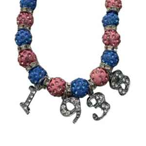 Bracelet JJoa en perles et strass, perles roses et bleues avec breloque 1938 pour femme, accessoire de bijouterie élégant, bracelet décontracté - Product Image 3