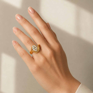 Bague de mode réglable plaquée or 14 carats de luxe pour femme, diamant ovale de laboratoire certifié IGI, bijoux de mariage et de fiançailles - Product Image 5