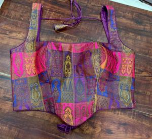 Designer Banarasi Brocade Woven Multi-Panel Short <b>Corset</b> Blouse Breathable Winter/Spring/Summer <b>Wedding</b> Export Quality - Product Image 2