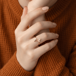 Hallmark Silver 14K Gold Minimalist Open Fishtail <b>Ring</b> with Pave Setting - Product Image 2