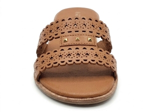 Women's Genuine Leather Flat Sandals Open Toe Slip-On Breathable Light Weight Anti-Slippery Summer Style with Stone Decoration - Product Image 3