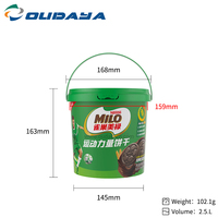 2.5L 2500ml Impresión Iml de grado alimenticio de alta calidad Diseño personalizado PP Cubo de plástico para galletas dulces y chocolate con tapa y Asa