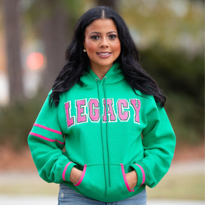 Sudadera con Capucha Gráfica Verde Esmeralda con Ribete Rosa, Bolsillo Frontal, Capucha con Cordón, Manga Larga, Estilo Casual para Mujer - Product Image 1