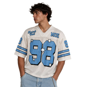 Camiseta Oversize de Fútbol Americano con Estampado Gráfico por Sublimación, Venta al por Mayor, Logotipo Personalizado, Estilo Retro, Malla Transpirable, Ajuste Holgado, Ropa Urbana, OEM - Product Image 1