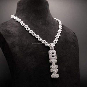 Luxury BIZ <b>Initial</b> Pendant Moissanite Diamond 925 Sterling Silver Gold Plated Hip Hop Necklace Cuban Link <b>Chain</b> Streetwear Jewel - Product Image 1