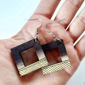 Pendientes Colgantes Cuadrados de Madera de Calidad de Exportación, Joyería Elegante y Moderna para Damas, Uso Diario y Nocturno, a Precio Descontado - Product Image 3