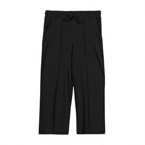 Pantalon Capri Plissé Taille Haute Gris Foncé pour Homme, Fermeture à Cordon, Coupe Ample Décontractée, en Coton Tricoté Respirant, Idéal pour l'Automne - Product Image 1