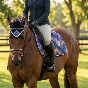 Oem Equestrian Horse Riding Set Saddle Cloth and Fly Hood <b>Bonnet</b> Cotton Polyester Anti Slip Shock Absorbing Jumping Pad - Product Image 1