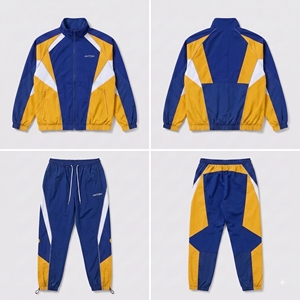 Ensemble de survêtement 2 pièces pour homme avec logo personnalisé, veste coupe-vent et pantalon color block, séchage rapide, en nylon, vêtements de sport, vente en gros, OEM - Product Image 1