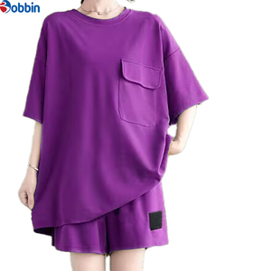 Conjunto de 2 piezas casual de moda, top holgado con cuello redondo y bolsillos, y shorts anchos de verano para mujer, tallas grandes. - Product Image 4