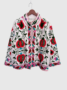Veste à col châle brodée à la main avec motif floral, manches longues, taille plus, en coton, pour femme, style Prairie Chic, idéale pour le printemps - Product Image 1