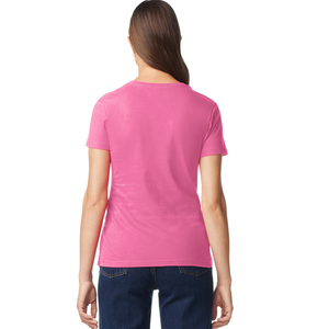 เสื้อยืดคอวีผู้หญิง สีชมพู ผ้าฝ้ายนุ่ม สวมใส่สบาย แขนสั้น เสื้อยืดพื้นฐาน สั่งทำได้ ขายส่งเสื้อผ้าสำหรับสุภาพสตรี - Product Image 3