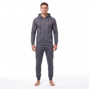 BLIMPEX Men's Charcoal Gray <b>Hooded</b> Fleece Tracksuit Set Full-Zip Hoodie Tapered Joggers Custom Embroidery <b>Towel</b> Loop Split Hem - Product Image 1