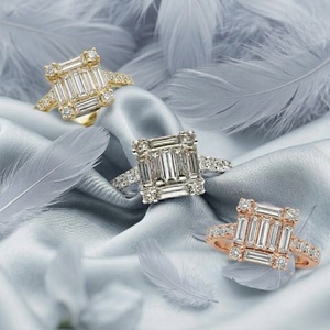 HongKong Wholesale High Quality 18k Solid White Gold Natural Diamond Baguette Cluster Ring Classic Pave Setting Wedding Women - Product Image 5