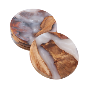 ชุดจานรองแก้วไม้หรูหรา 4 ชิ้น พร้อมแผ่นรองเรซิ่น เหมาะสำหรับใช้ในบ้านและบาร์ เคลือบอีพ็อกซี่ ผลิตด้วยมือโดยศิลปะอินเดียที่แปลกใหม่ - Product Image 6