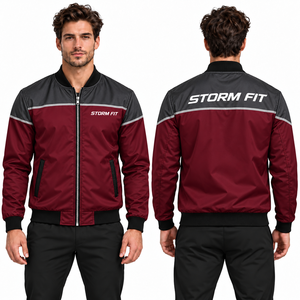 Blouson bomber homme vert et noir en satin, coupe-vent, fermeture éclair, col montant, style sportif, avec design et logo personnalisés - Product Image 6