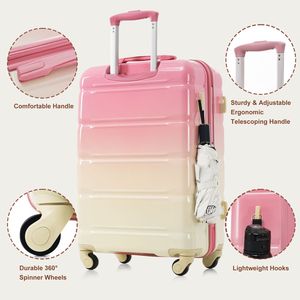 กระเป๋าเดินทางสีชมพูขนาด 20 นิ้ว ชุด 3 ใบ พร้อมพอร์ต USB ได้รับการรับรองจากสายการบิน วัสดุ ABS+PC  แบบแข็ง ล้อหมุนได้ - Product Image 3