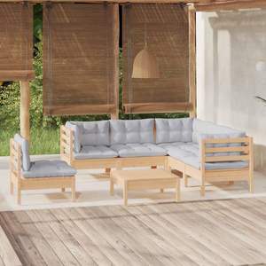 Ensemble de salon de jardin en bois de pin massif gris avec tissu 100% polyester, meubles d'extérieur durables et élégants - Product Image 1