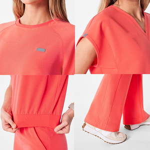 Women's Coral <b>Scrub</b> <b>Set</b> With Needle Detection Hospital Uniform Pants And Top Knitted Cotton Polyester <b>Scrubs</b> For Medical Use - Product Image 6
