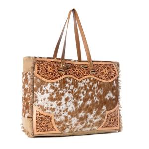 New Hot Selling Trending Western Tooled Cowhide <b>Tote</b> Handmade Genuine Leather Boho Design For Women Fashion Leather <b>Bag</b> - Product Image 2