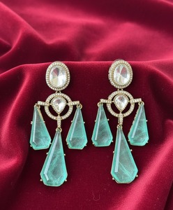 Pendientes tradicionales de cristal en forma de lágrima chapados en oro con piedras turquesa para mujer, joyería de fiesta - Product Image 3