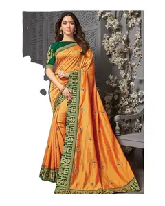 Sari di seta con pallu ricco pesante e camicetta abbinata a basso prezzo in surat