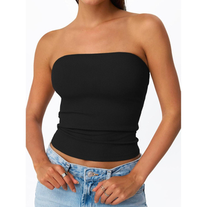 2026 Venta al por mayor Tops cortos sin tirantes para mujer, estilo bandeau Queen Tube, Tops deportivos de verano Y2K con abertura lateral, Bonitos tops bandeau sin mangas - Product Image 3