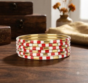 Pulseras de Resina y Latón en Color Rojo, Marfil y Dorado, Juego de Brazaletes Hechos a Mano, Pulseras Étnicas para Mujer, Regalo para Fiesta - Product Image 1