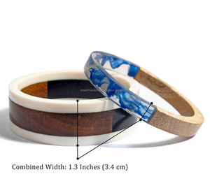 Elegant Handmade Wood Resin Textured Bracelet Set Unique Pearl Diamond Ruby Gemstone Main Stone Impressive <b>Jewelry</b> <b>Findings</b> - Product Image 2