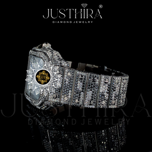 Luxurious Classic Quartz Iced Moissanite Square Studded Stainless Steel <b>Case</b> Glass Dial Fashion Wristwatch - Product Image 3