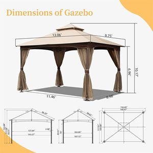 10' X 13' Outdoor Patio Gazebo Canopy Tent Double Roof Soft <b>Top</b> with Mosquito <b>Netting</b> Metal Frame for Backyard Deck - Product Image 5