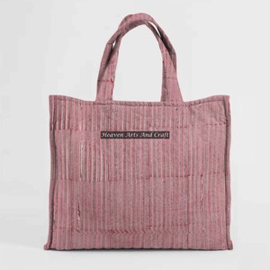 Bolso cuadrado acolchado de algodón con estampado de bloques, bolso acolchado de compras ecológico, bolso acolchado de hombro de mercado Hippie Baho para mujer - Product Image 1