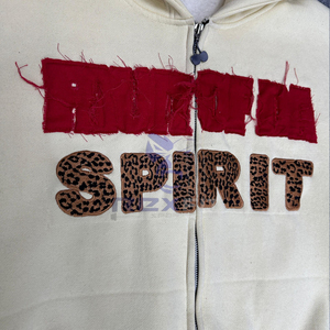 New Arrived Best Price Durable Quality Zipper Distressed Hoodie <b>Rhinestone</b> Zip up <b>Jacket</b> Acid Wash Men Fleece Streetwear Hoodie - Product Image 2