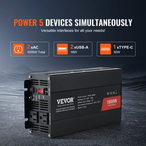 1000 Watt DC 12V AC 120V Power Inverter pura onda sinusoidale telecomando 2 prese AC 1 USB 1 tipo-C porta CE FCC certificata per - Product Image 4