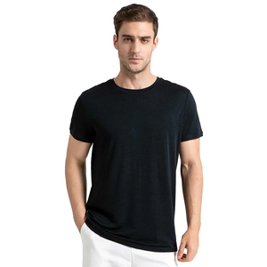 <b>Slim</b> Fit 100% Wool Men's T-Shirts Black Color 150GSM Crew Neck Adult Summer Fashion Front Logo Quick Dry Formal Wear - Product Image 1