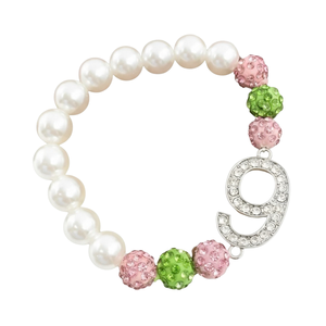 Pink Green White Beaded Pearl Bracelet Crystal Sparkle Line Number Charm Women Stretch Wrist <b>Jewelry</b> Fashion Sorority - Product Image 1