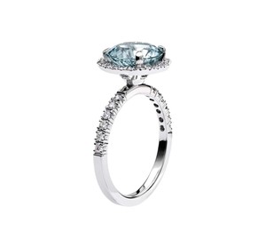 Anillo de compromiso y boda de lujo con topacio azul de corte redondo, plata de ley 925, chapado en oro de 14K, engaste de garras, para fiesta - Product Image 2