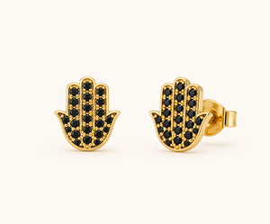 Gold Color Hamsa Hand <b>Stud</b> <b>Earrings</b> <b>Black</b> Zircon Pave 925 Sterling Silver Ear Jewelry for Women Gift - Product Image 1