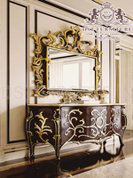 Ensemble console et miroir de style baroque victorien de luxe en bois de teck, avec miroir de vanité à feuilles d'or, grande taille, nouvelle arrivée, prix raisonnable