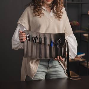 Premium Cowhide Leather Barber Scissors <b>Pouch</b> Soft Lining Hair Salon Shear Storage Case For Pro Hair Stylists LBSP-0004 - Product Image 6