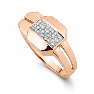 18K Rose <b>Gold</b> Diamond Geometric Signet <b>Ring</b> for Men High Polish Contemporary Luxury Wedding Party Daily Wear Gift Fine Jewelry R - Product Image 4