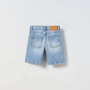 Short en jean tissé pour garçons, brodé, uni, respirant, taille mi-haute élastique, poches plaquées, décontracté, léger, confortable, personnalisable - Product Image 2