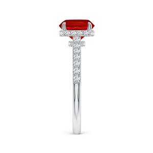 Bague de fiançailles en or massif 14 carats avec rubis taille coussin et double halo caché, faite à la main, bijoux fins personnalisés pour mariage - Product Image 3