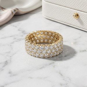 4.70CTW 10K <b>Gold</b> Lab Grown Round Cut Pave <b>Set</b> Triple Row Vintage for Certified Eternity <b>Ring</b> - Product Image 2