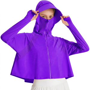 Veste courte à manches longues pour femme, respirante, écologique, à séchage rapide, ample, avec protection pour le visage, en spandex/nylon, pour le yoga et les activités de plein air - Product Image 4