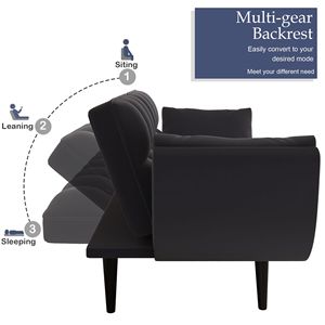 57\" Black Sofa Bed with Soft Two Armrests and Comfortable Throw <b>Pillow</b> for <b>Small</b> Apartment Bedrooms - Product Image 6