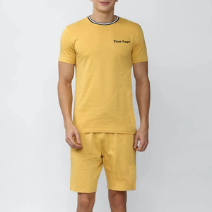 Ensemble de shorts décontractés pour hommes d'été, t-shirt à manches courtes uni, ensemble de survêtement deux pièces en coton respirant, fabricant OEM - Product Image 1