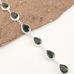 Bracelet en laiton avec pierres précieuses en tourmaline verte, argent sterling 925, coupe en forme de poire, bijoux fantaisie pour femmes. - Product Image 3