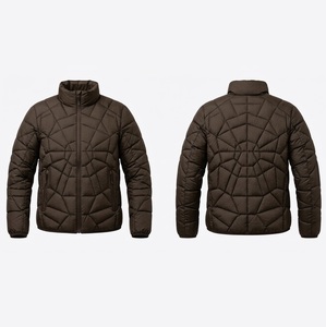 Veste matelassée de haute qualité à motif araignée, col montant, fermeture éclair intégrale, coupe-vent, en polyester, style Bubble Spider - Product Image 3