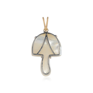 Pendentif en forme de champignon en or 14 carats avec pierre précieuse naturelle en nacre et diamant, dos en argent 925 oxydé, fait main, bijoux fins - Product Image 3